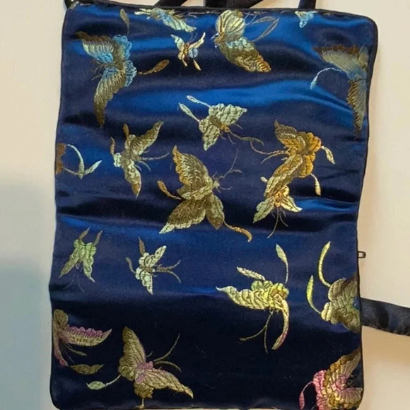 2/$30 VINTAGE Blue/Gold Butterflies Satin Jewellery Roll - Picture 12 of 12